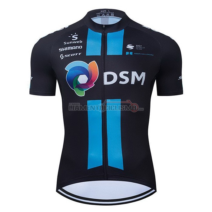 Abbigliamento Ciclismo DSM Manica Corta 2021 Blu Nero